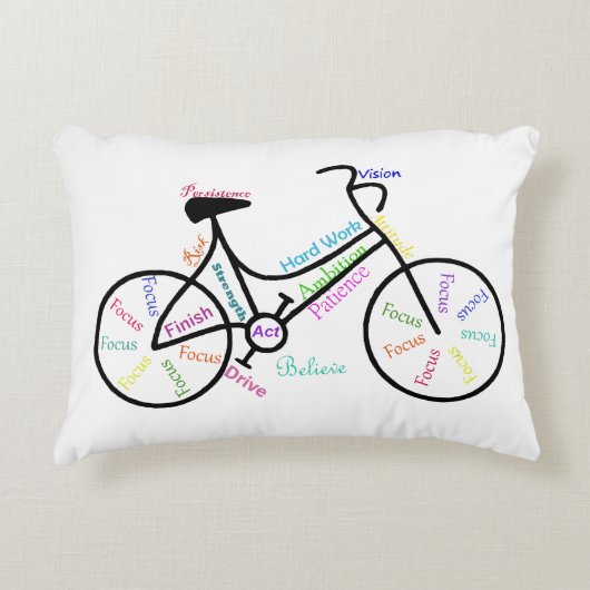 自転車、自転車スポーツやる気を起こさせる、言葉&ストライプ アクセントクッション (正面)