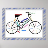 自転車、自転車スポーツやる気を起こさせる、言葉&ストライプ ポスター (正面)