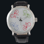 自転車、自転車、サイクリング/サイクリング 腕時計<br><div class="desc">自転車エレガントデザイン。4本の自転車が円に乗っている。おいバイクもしくは自転車に乗る人！自転車に乗るのに遅れることはなカスタマイズい – それを編集（"it"ボタン）し、背景色を変更できる</div>