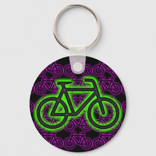 自転車、自転車、ネオン、グリーン、ピンク、紫 キーホルダー (正面)