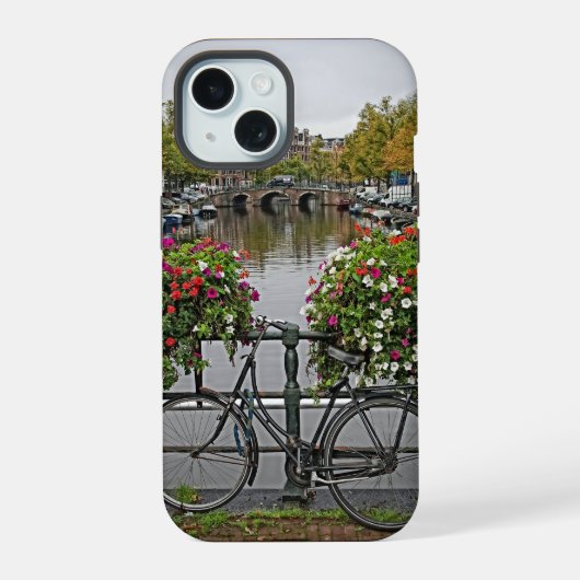 自転車 – 運河 – アムステルダム – iPhone 15ケース (裏面)