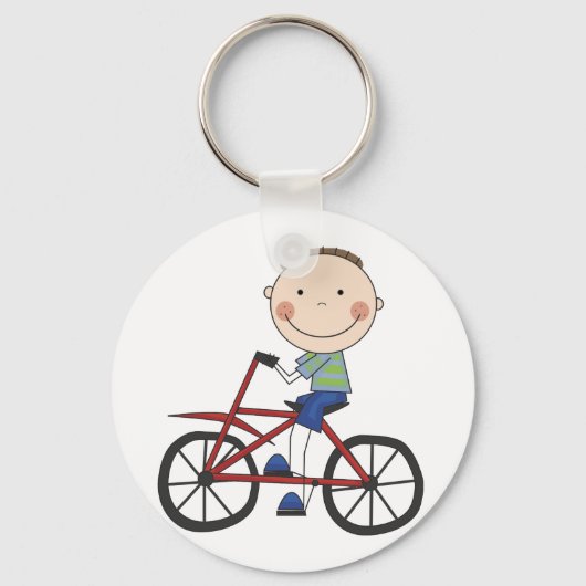 自転車Tシャツとギフトを着た少年 キーホルダー (正面)