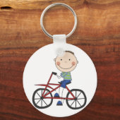 自転車Tシャツとギフトを着た少年 キーホルダー (正面)