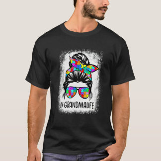 自閉症おばあちゃんライフ モジャバン パズル ビーチ サポート Tシャツ