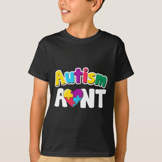 自閉症おばさん認識度パズルピース色ギフト Tシャツ (正面)