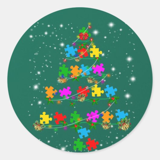 自閉症おもしろいクリスマスツリーTオーナメントデコールGif ラウンドシール (正面)