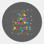 自閉症おもしろいクリスマスツリーTオーナメントデコールGif ラウンドシール (正面)