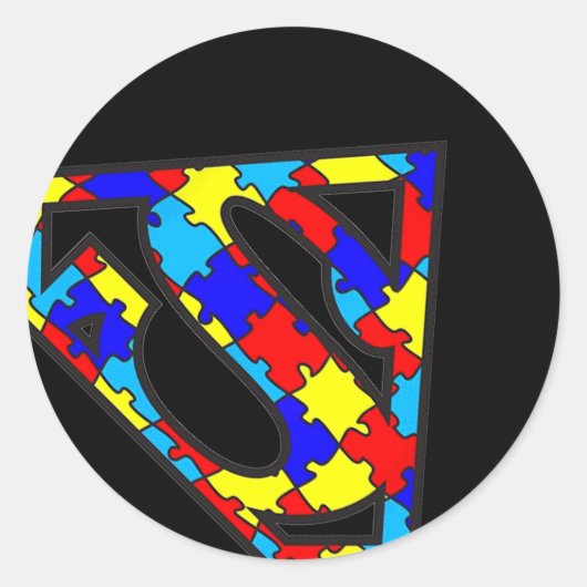 自閉症おもしろい意識スーパーヒーローTシャツ.png ラウンドシール (正面)