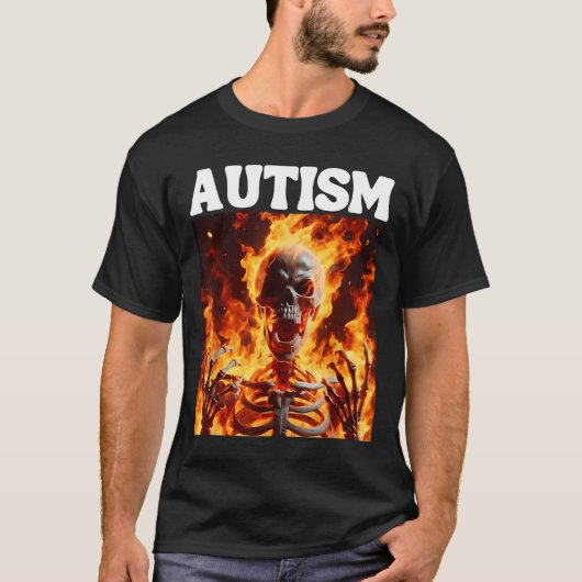 自閉症おもしろい懸命骨格ミーム炎1 Tシャツ (正面)