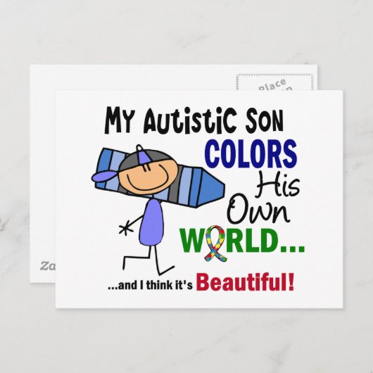 自閉症が彼の世界の息子を彩る ポストカード (正面/裏面)