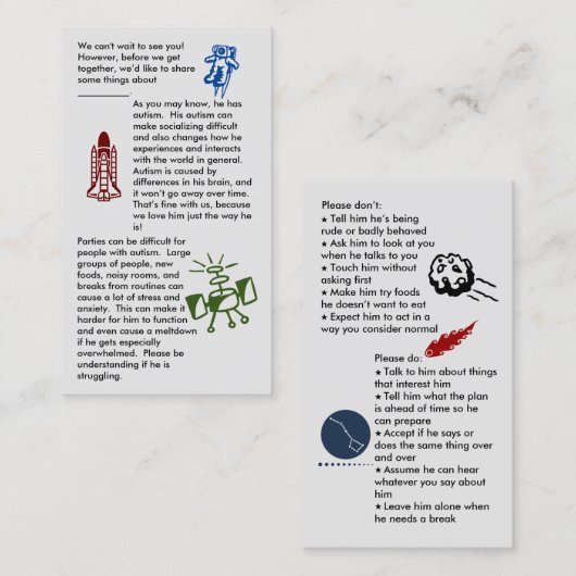 自閉症が男の子の名刺を集める 名刺 (正面/裏面)