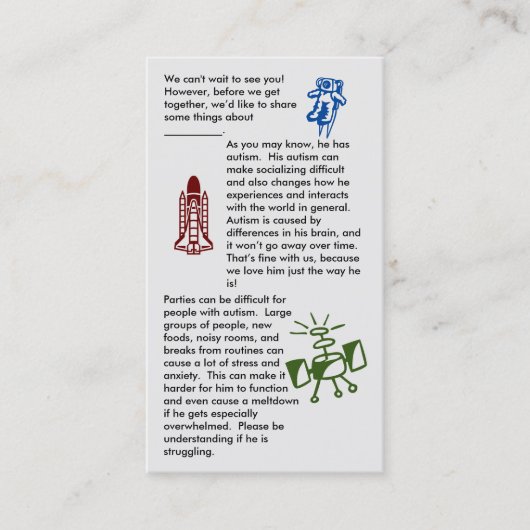 自閉症が男の子の名刺を集める 名刺 (正面)