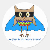 自閉症すごい英雄の自閉症の色フクロウチグザグ ラウンドシール (正面)
