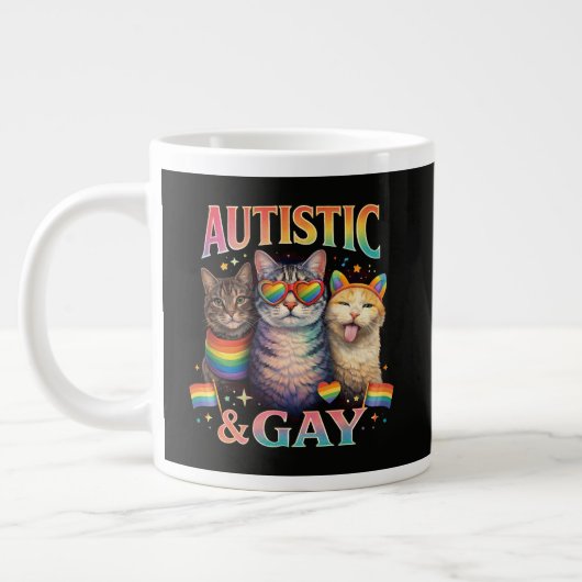 自閉症でゲイで面白い猫 ジャンボコーヒーマグカップ (左)