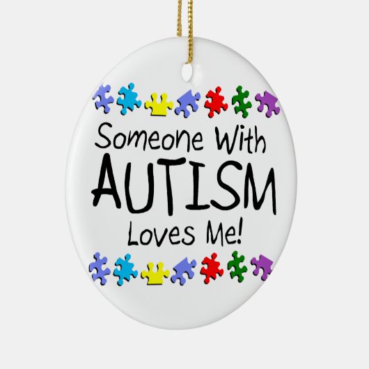 自閉症との誰かは私を自閉症のパズル愛します セラミックオーナメント (右)