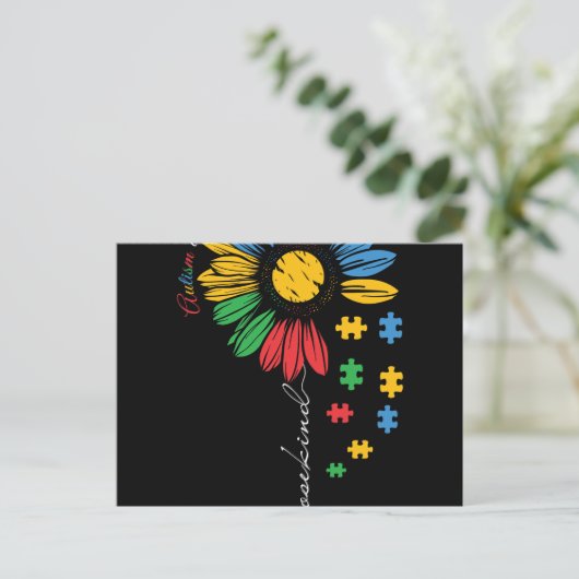 自閉症に対する優しい認識のひまわりを選ぶ 案内ポストカード (スタンド正面)