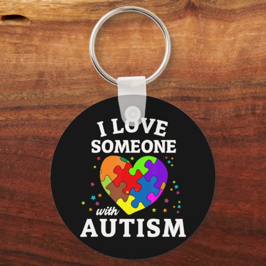 自閉症に対する意識パズルと女性、男性のためのハート、 キーホルダー (正面)