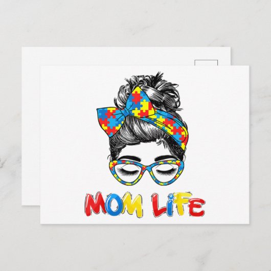 自閉症に対する意識母と生活のシャツの女性 ポストカード (正面/裏面)