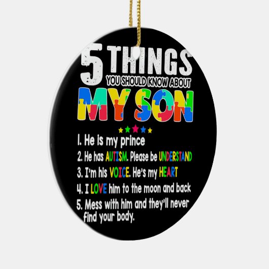 自閉症に関する認識が、母親の自閉症の息子を支援 セラミックオーナメント (右)