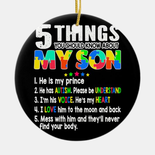 自閉症に関する認識が、母親の自閉症の息子を支援 セラミックオーナメント (正面)