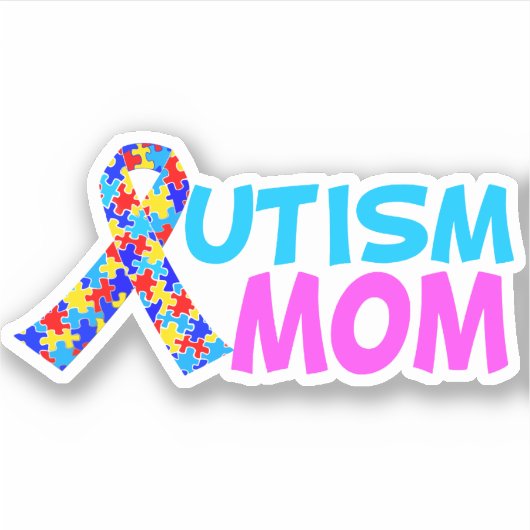 自閉症のお母さんかわいいピンクの青のお母さんの日 シール (正面)