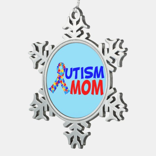自閉症のお母さんの青 スノーフレークピューターオーナメント (右)