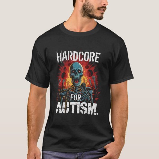 自閉症のためのハードコア スケルトン 叫ぶマイク  Tシャツ (正面)