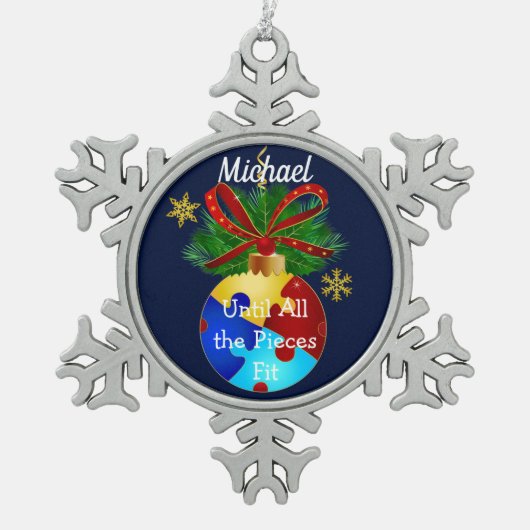 自閉症のクリスマス·ボーブル スノーフレークピューターオーナメント (正面)