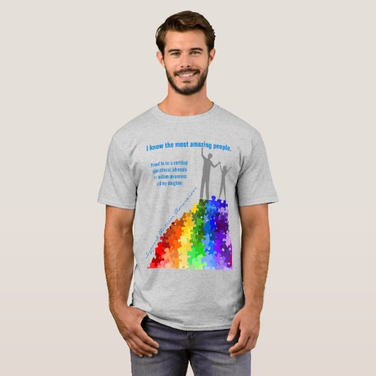 自閉症のサポート、人及び女の子の新しい高さに達すること Tシャツ (正面フル)