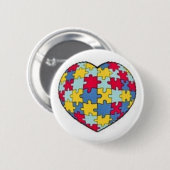 自閉症のパズルの部分のハート 缶バッジ (正面&裏面)