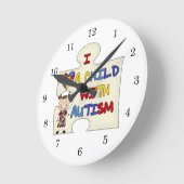 自閉症のブルネットの女の子2との子供 ラウンド壁時計 (傾斜)