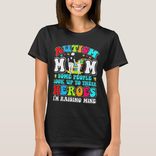自閉症のママが育てるヒーロー母子自閉症啓発 Tシャツ (正面)