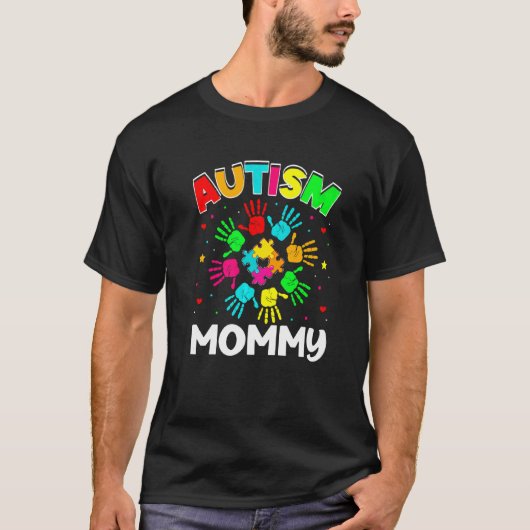 自閉症のママパズルサポート家族自閉症アワーン Tシャツ (正面)