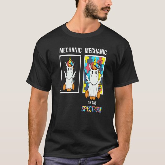 自閉症のメカニックとユニコーンのパズル 神経多様性 Tシャツ (正面)