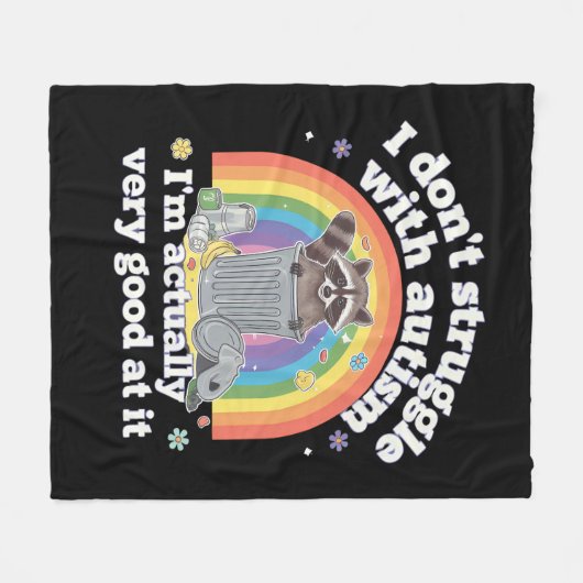 自閉症のラクーンとは格闘しなおもしろいい フリースブランケット (正面(横))