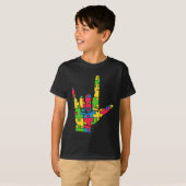 自閉症のラブサイン言語をサポート Tシャツ (正面フル)