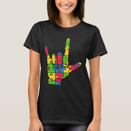 自閉症のラブサイン言語をサポート Tシャツ (正面)