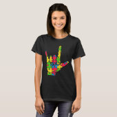 自閉症のラブサイン言語をサポート Tシャツ (正面フル)