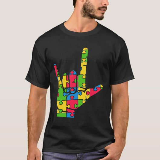 自閉症のラブサイン言語をサポート Tシャツ (正面)