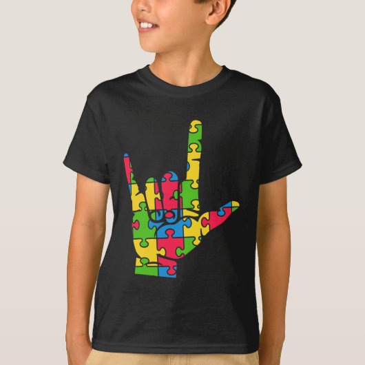 自閉症のラブサイン言語をサポート Tシャツ (正面)