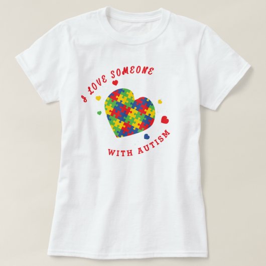 自閉症の人が好き パズルハート Tシャツ (デザイン正面)