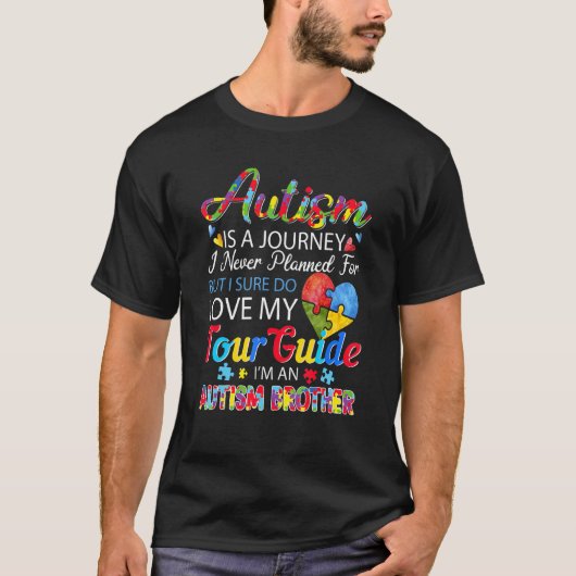 自閉症の兄を誇りに思うハートパズル 自閉症啓発 Tシャツ (正面)