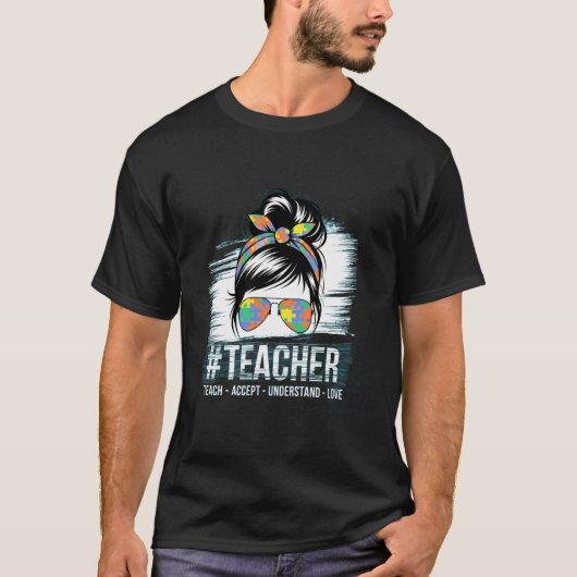 自閉症の先生アドボケート支援インクルージョン教育者 Tシャツ (正面)