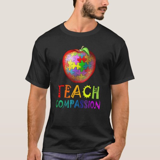 自閉症の先生 共感を教える りんご パズル 自閉症 Tシャツ (正面)