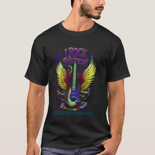 自閉症の先生 ROCK THE SPECTRUM 多様性を誇りに思う Tシャツ (正面)