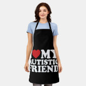 自閉症の友人の自閉症ハート エプロン (着用した状態)