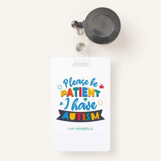 自閉症の名前と名前を持って我慢して連絡くれ バッジ (正面リトラクタブル付き)
