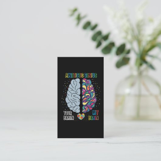 自閉症の天才ハート自閉カラフル脳 名刺 (スタンド正面)