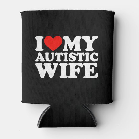 自閉症の妻を愛する自閉症の妻をハート 缶クーラー (正面)