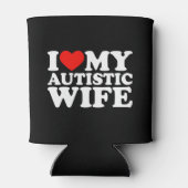 自閉症の妻を愛する自閉症の妻をハート 缶クーラー (裏面)